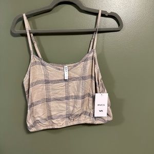 NWT NEW RVCA Unite top plaid beige grey gray Small S